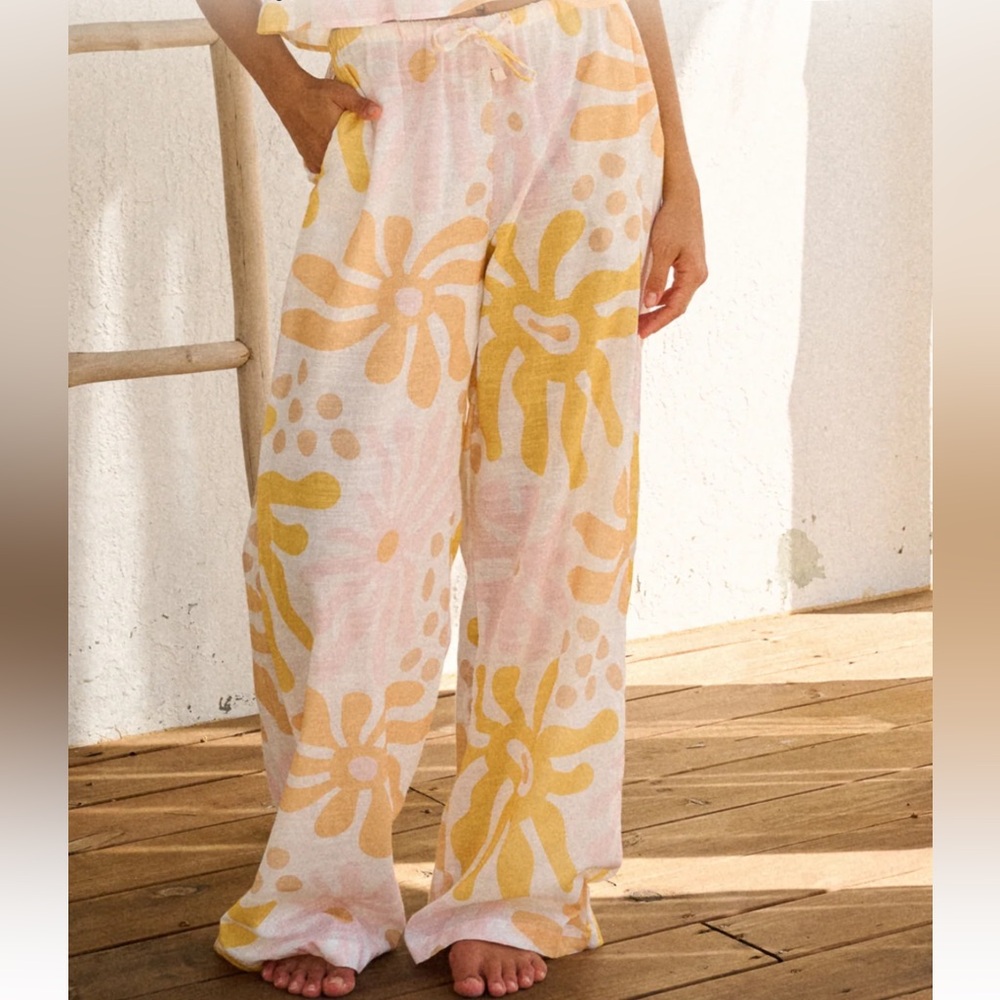 Blanco By Nature Boho Wide Leg Chiara Pants Large 100% Cotton Beach Pants NWT